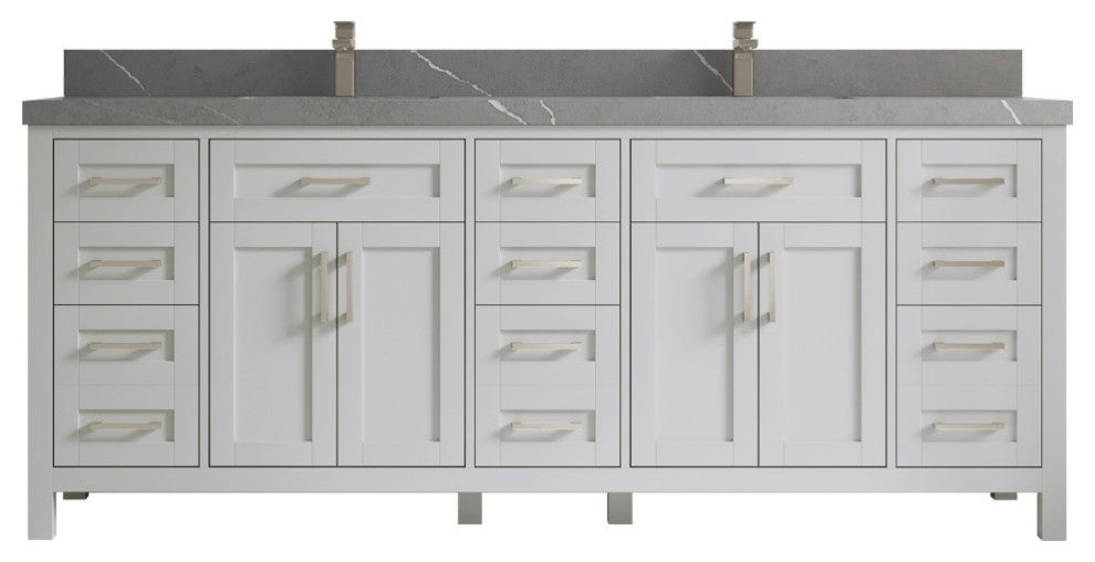 Cambridge 84 Double Sink Bath Vanity in Coventry Gray 2" Piatra Gray