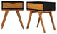 Mid-Century Modern Bridge-Leg Side Table Set "“ Caramel and Black