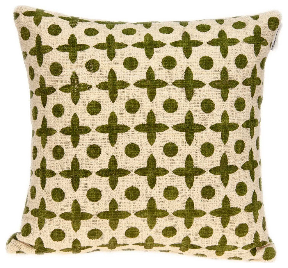 18" X 7" X 18" Transitional Beige Printed Pillow Cover With Down Insert
