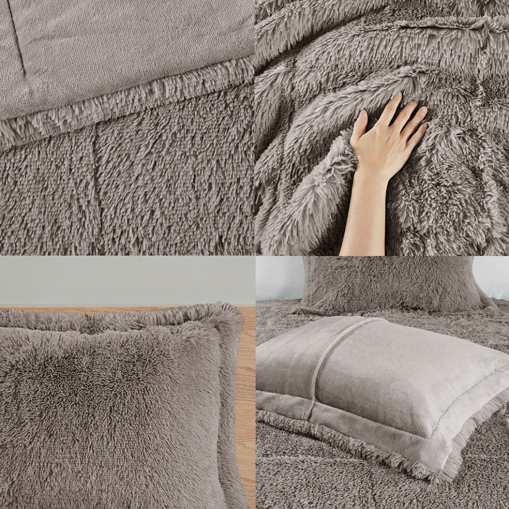 Intelligent Design Malea Shaggy Faux Fur Comforter Mini Set, Grey