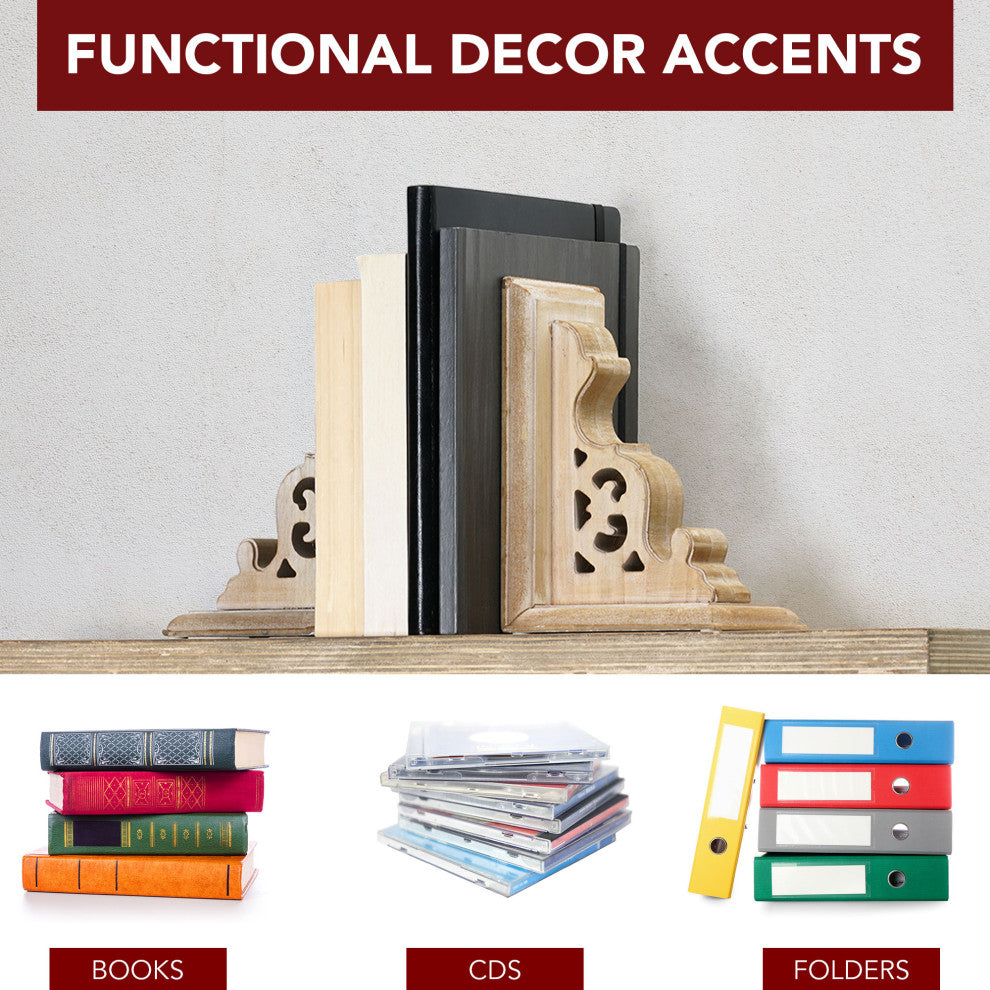 American Art Decor Heavy Duty Wood Bookends for Books/CDs/Vinyls/Magazines