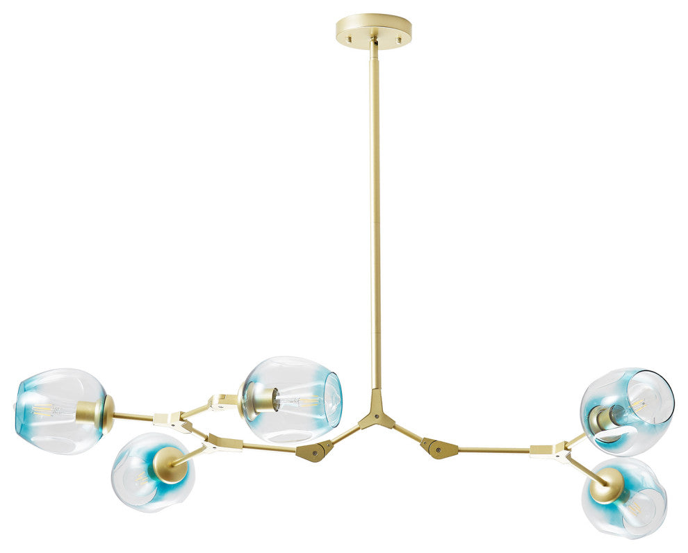 8-Light Adjustable Colorful Glass Shades Chandelier Pendant,Clear Glass Shades, Blue, 5 Light
