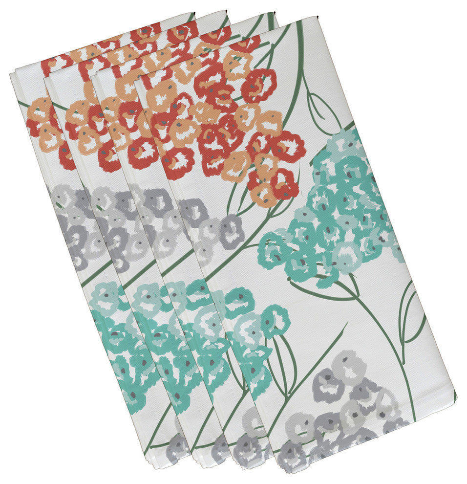 Hydrangeas, Floral Print Napkin, Coral, Set of 4