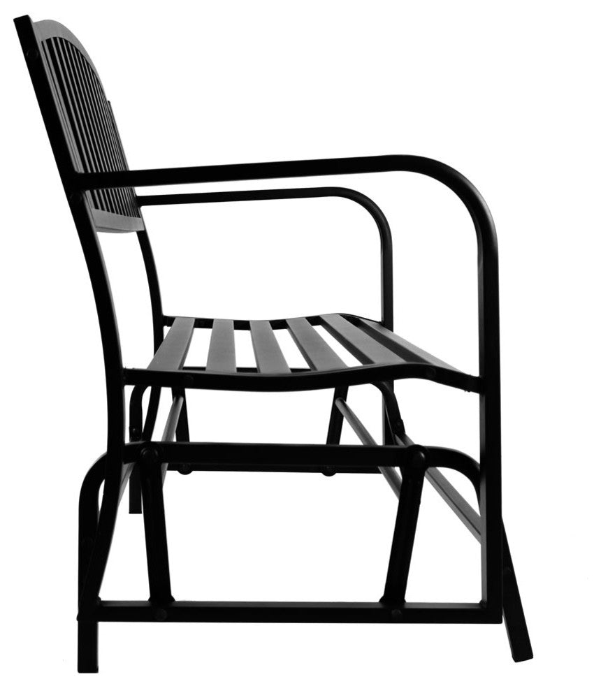 Sunnydaze Black Steel Metal Outdoor Patio Garden Glider Bench - 50-Inch