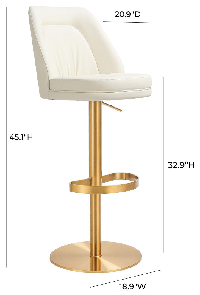Maven Cream and Gold Adjustable Swivel Stool - White