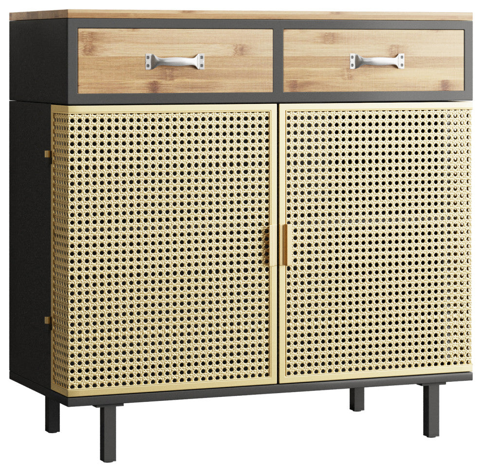 32" Tall Metal 2-door Accent Cabinet with 2-drawer, Gold