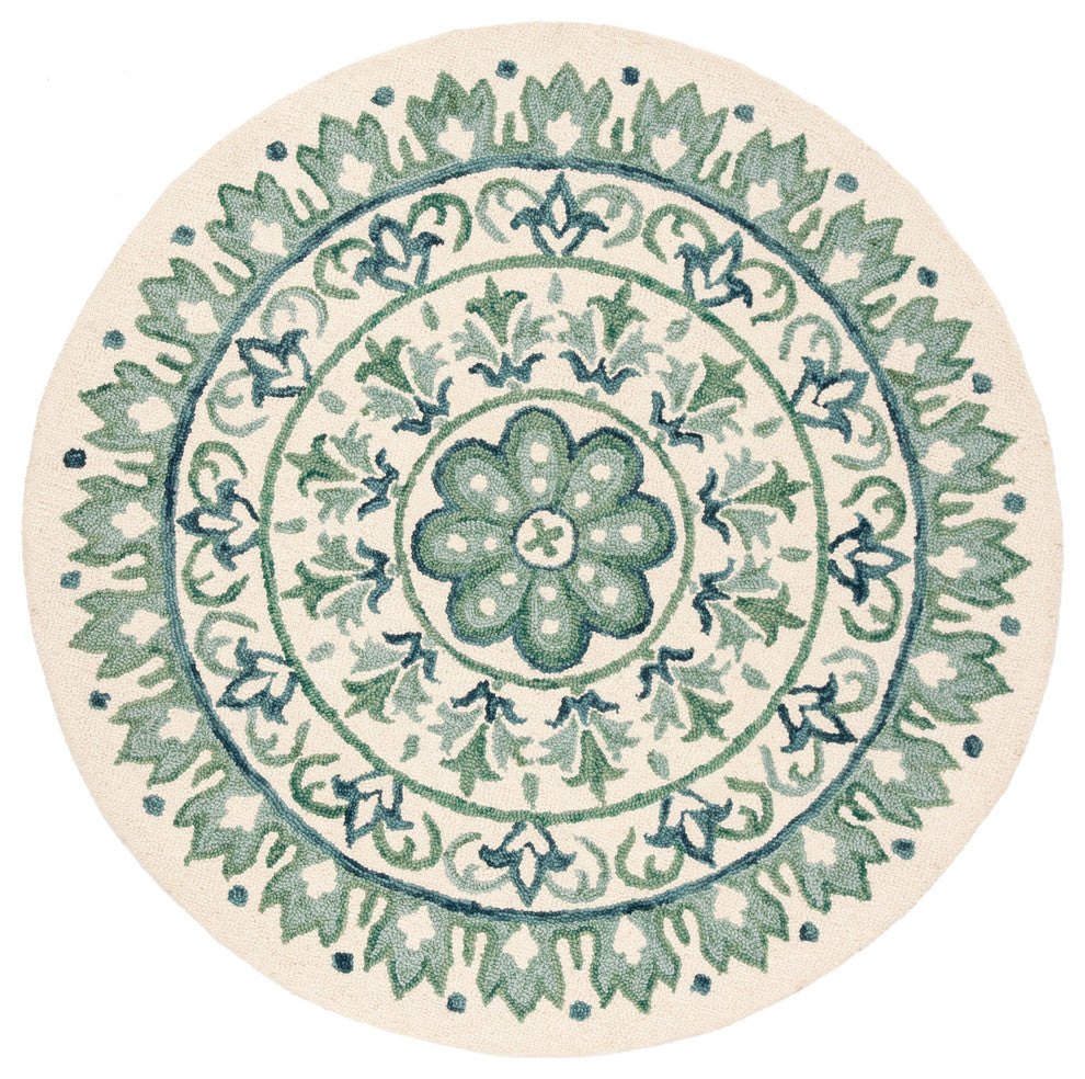 Safavieh Novelty Collection NOV607 Rug, Ivory/Teal, 6' Round