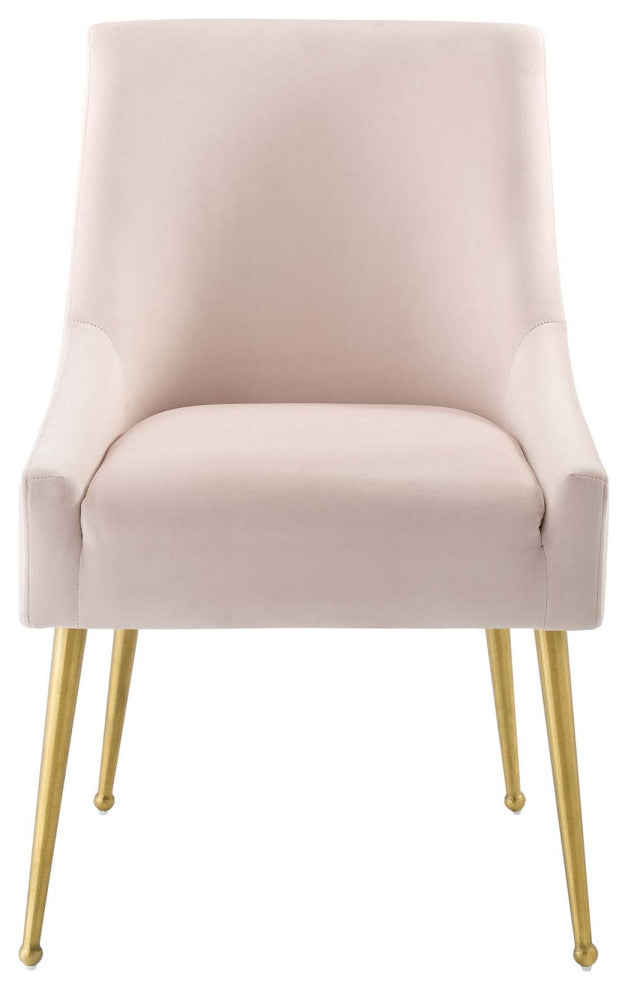 Contemporary Dining Room Side Dining Chair, Velvet Fabric Stainless Metal, Pink