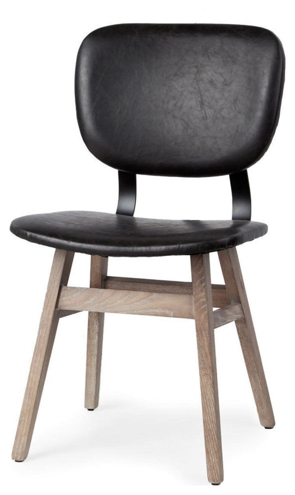 HomeRoots Black Faux Leather Wrap Brown Solid Wood With Iron Base Dining Chair
