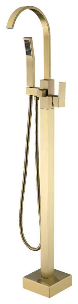 Givingtree Free Standing Single Handle Bathtub Faucet, Matte Black, Gold