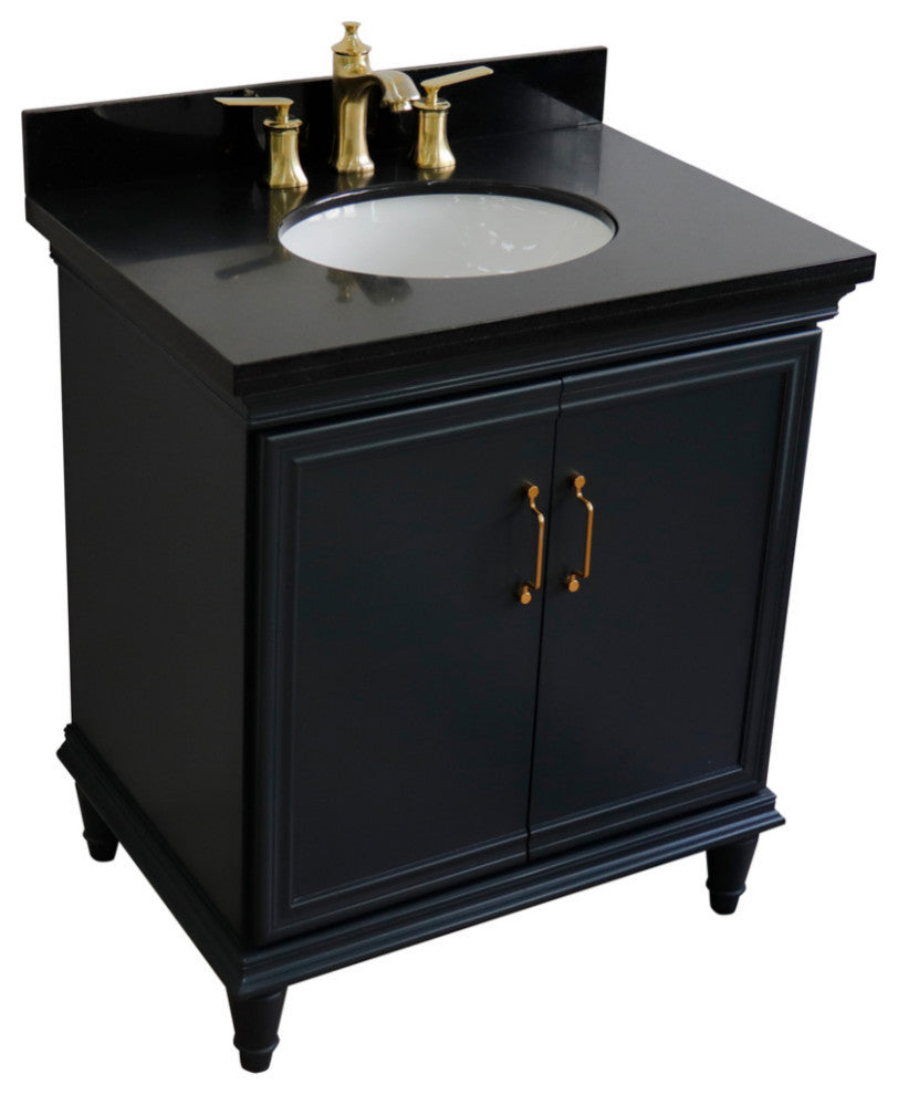 31" Single Vanity, Dark Gray Finish With Black Galaxy And Oval Sink