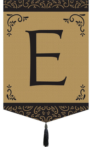 Double Applique Monogram "E" Tassel Burlap Garden Flag