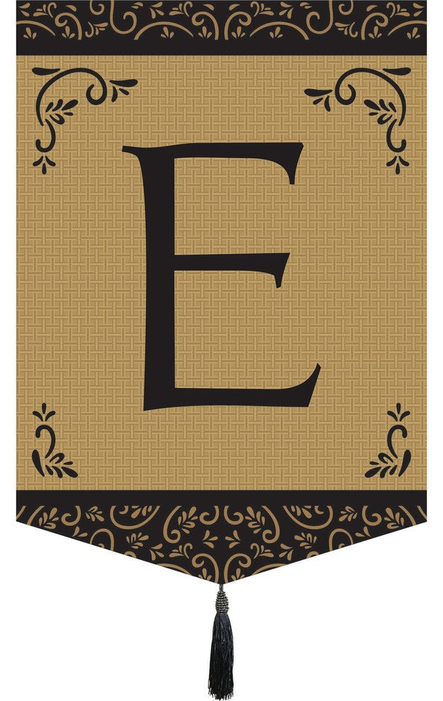 Double Applique Monogram "E" Tassel Burlap Garden Flag