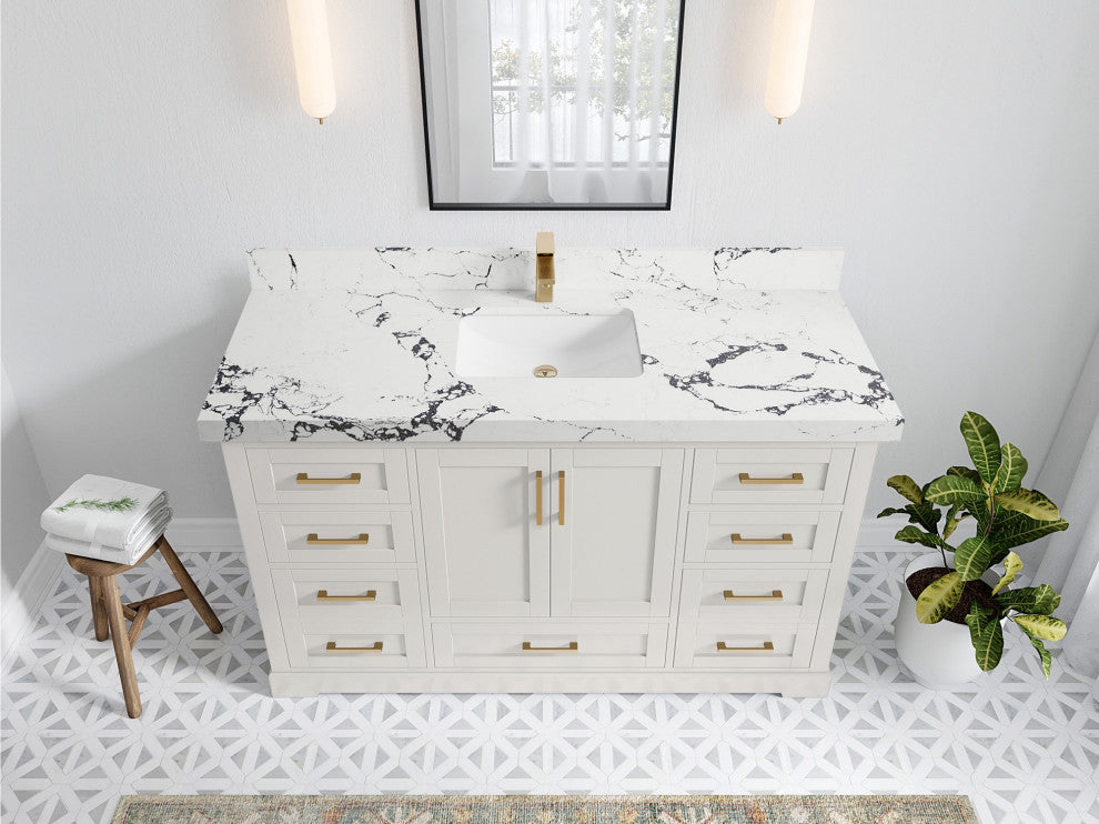Boston 60" Single Bathroom Vanity in Alabaster 2" Viola Night