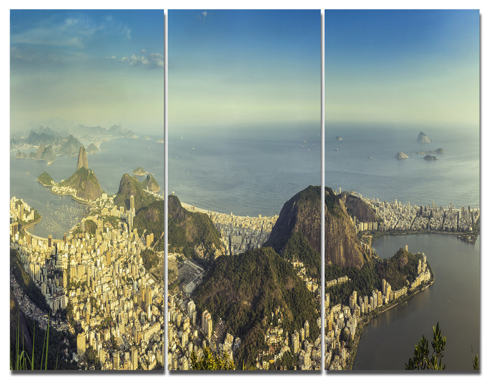 Rio De Janeiro with Copacabana, Landscape Triptych Canvas Print, 36x28, 3 Panels