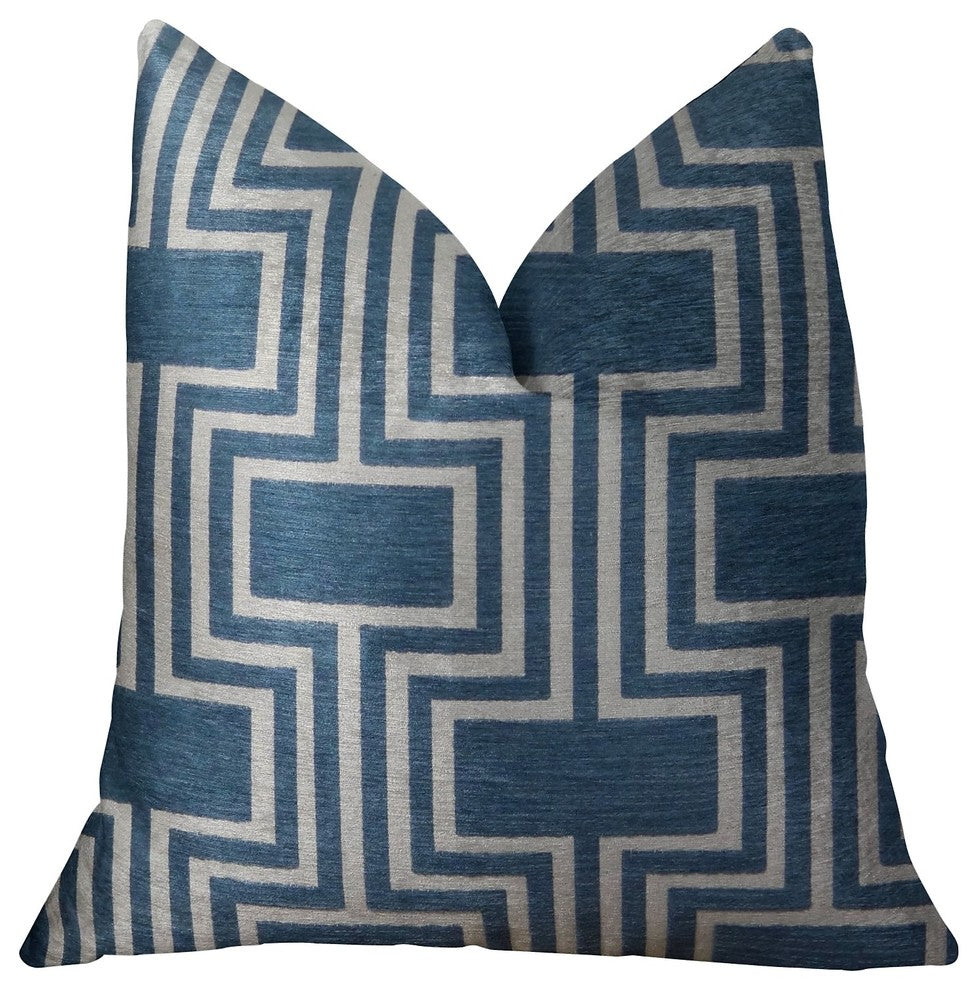 Argyle Square Blue and White Handmade Luxury Pillow, 12"x20"