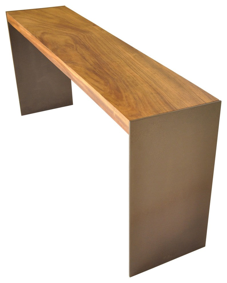 Solid Wood Tamburil Console, Metal Base