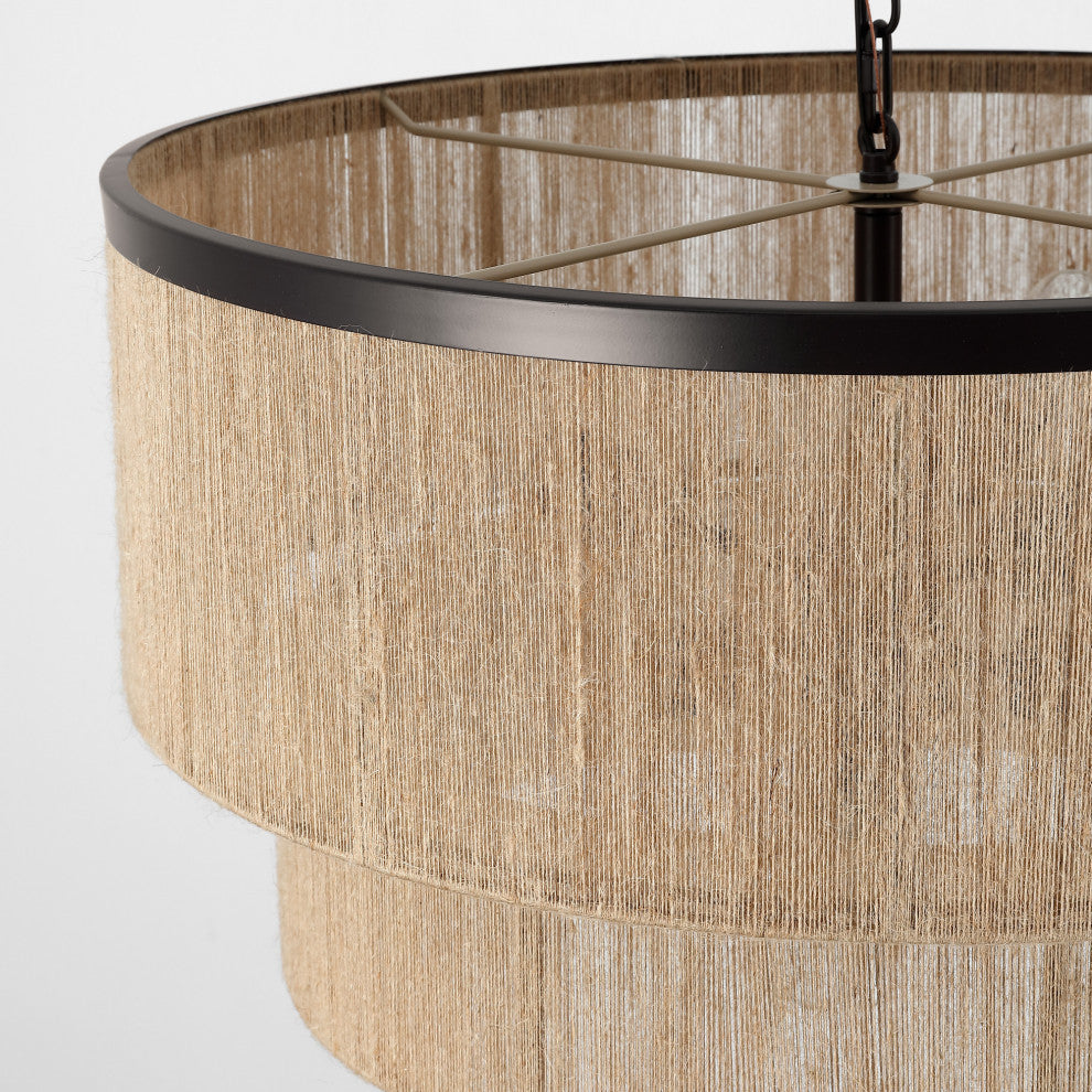 GetLedel 23.8" 6-Light Dimmable Handwoven Drum Chandelier, Oil Rubbed Bronze