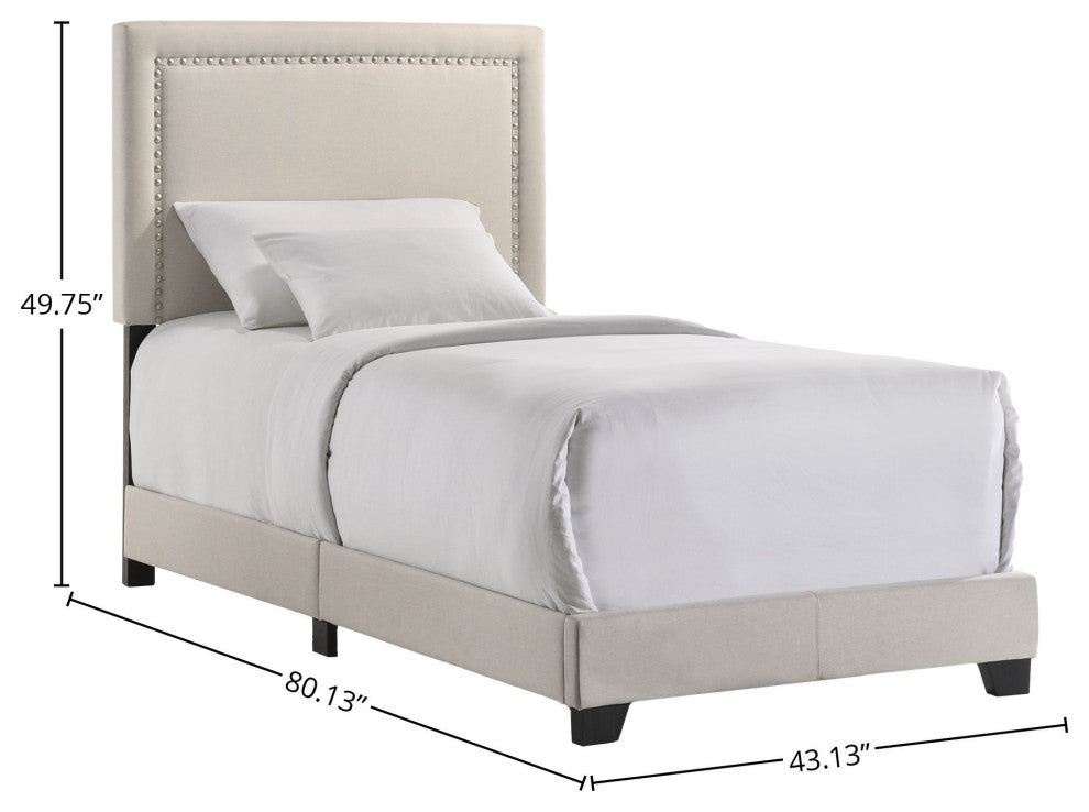 Zion Upholstered Platform Bed, Beige, Twin