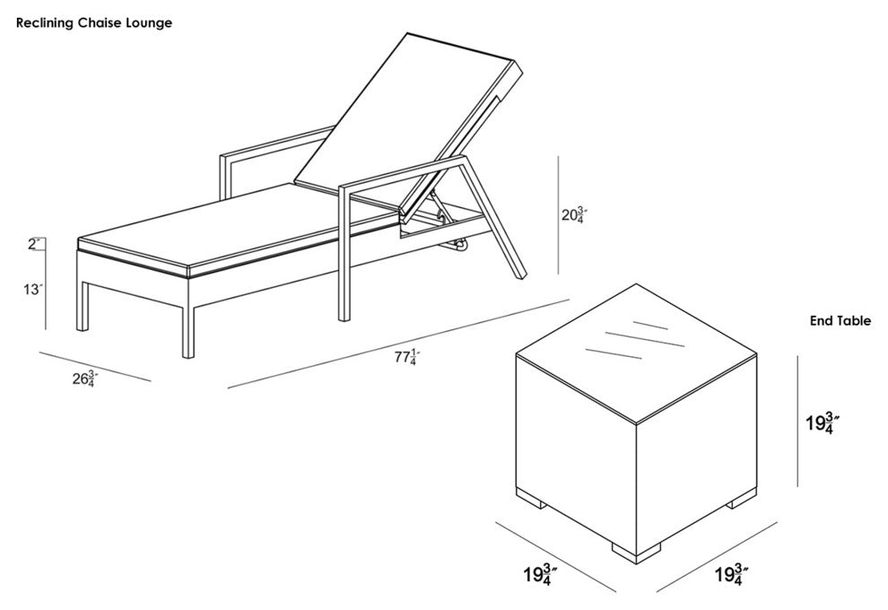 District 3 Piece Chaise Lounge Set, No Cushion