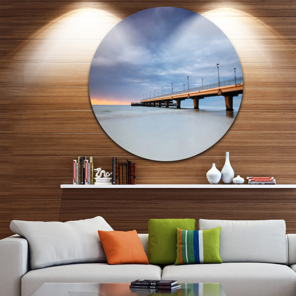 Long Concrete Pier Into Sea, Sea Bridge Round Wall Art, 11"