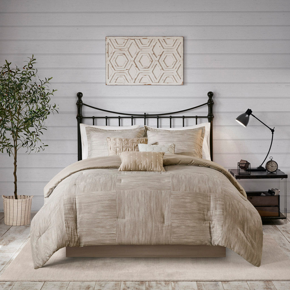 Madison Park Walter 7 Piece Printed Seersucker Comforter Set, Taupe