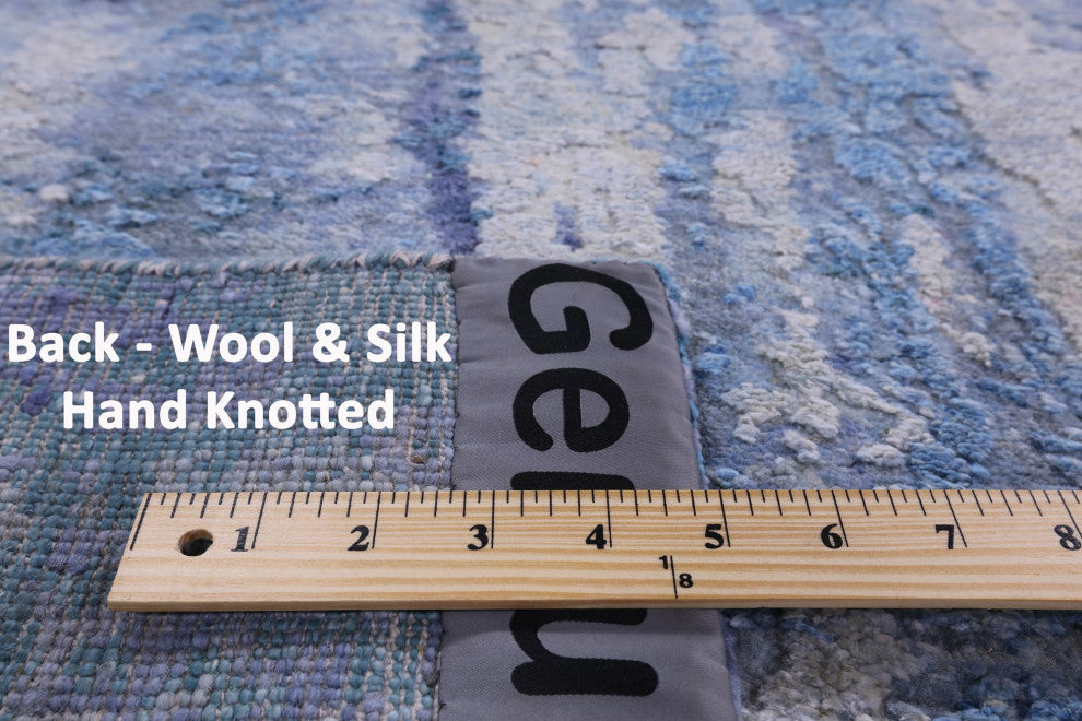 Hand Knotted Modern Wool and Silk Rug 8' 11" X 12' 1" Q7148