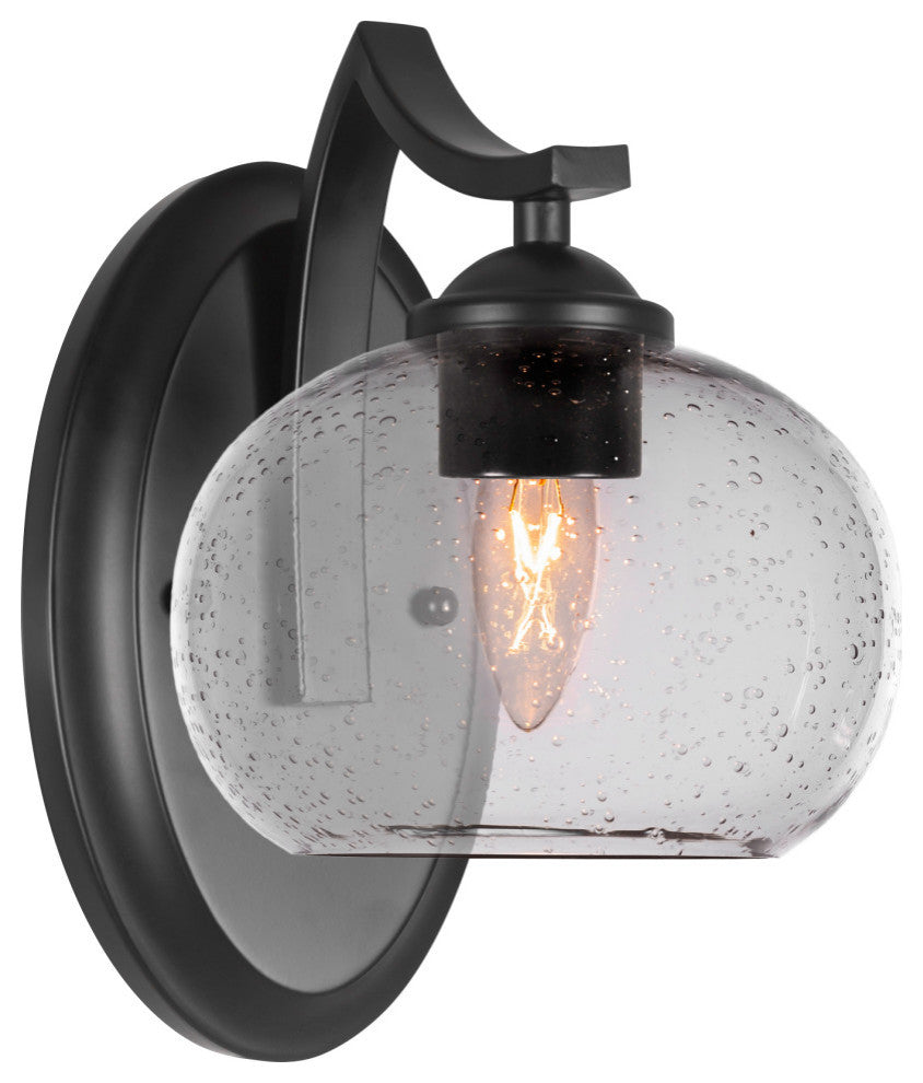 Zilo Wall Sconce Shown, Matte Black Finish With 7" Clear Bubble Glass