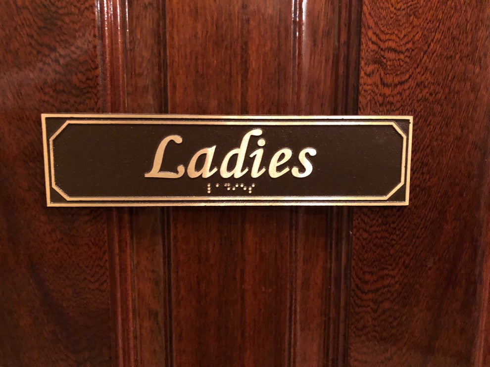 Brass Ladies Bathroom Door or Wall Sign with Braille