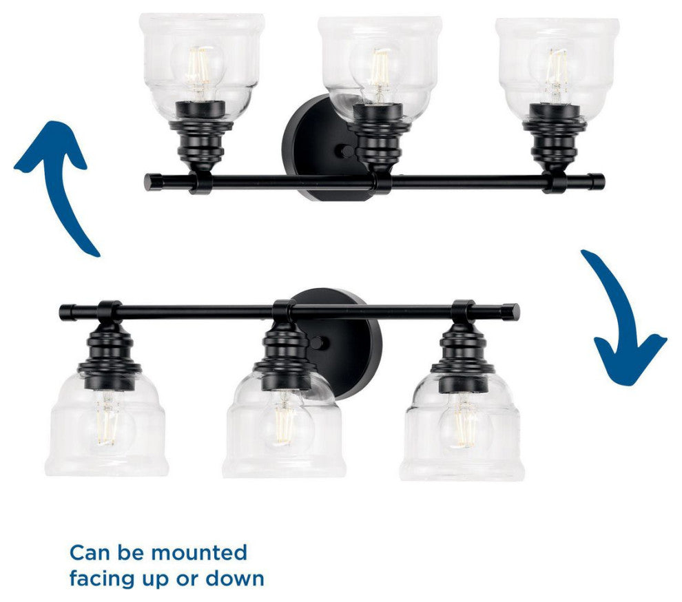 Ambrose Collection 21" 3-Light Matte Black Clear Glass Bath Vanity Light