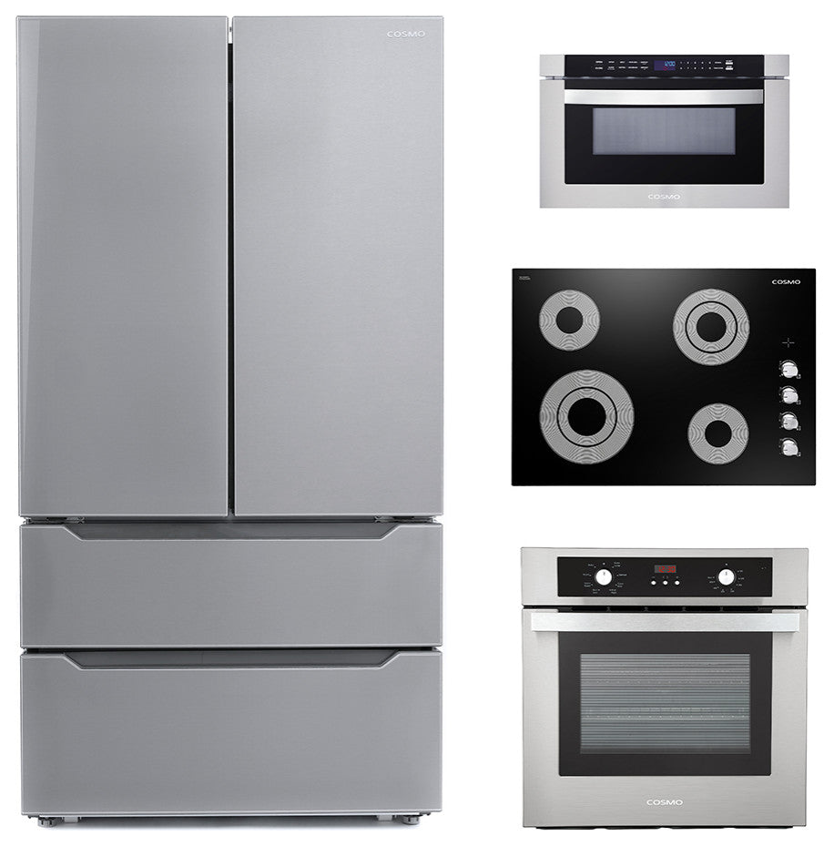 4PC Package 30" Cooktop 24" Wall Oven 24" Microwave Drawer & Refrigerator