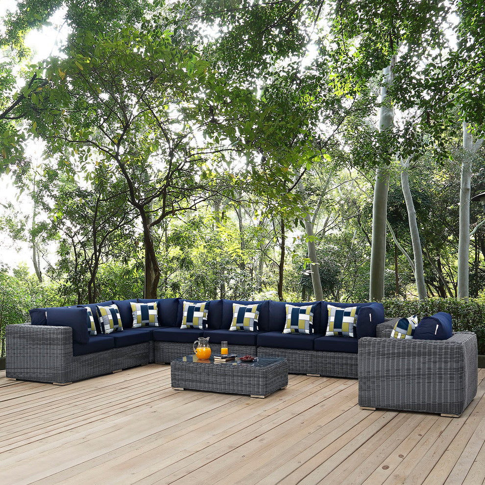 Gray Navy Summon 7-Piece Outdoor Patio Sunbrella Sectional Set