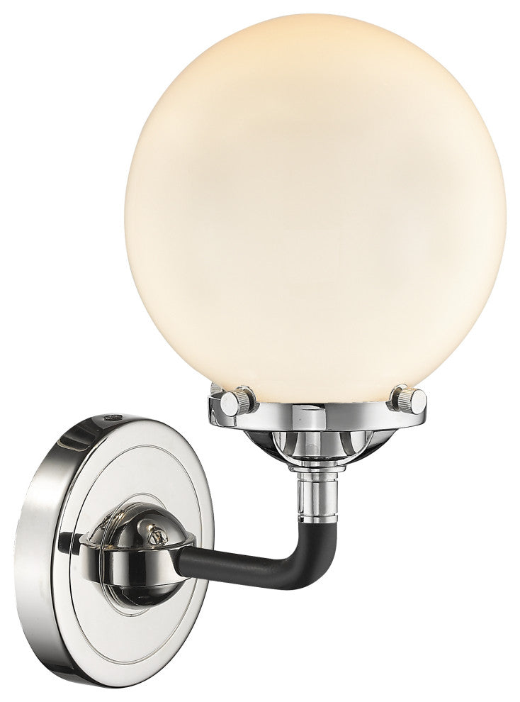 1-Light Beacon 6" Sconce, Black Polished Nickel, Shade: Gloss White