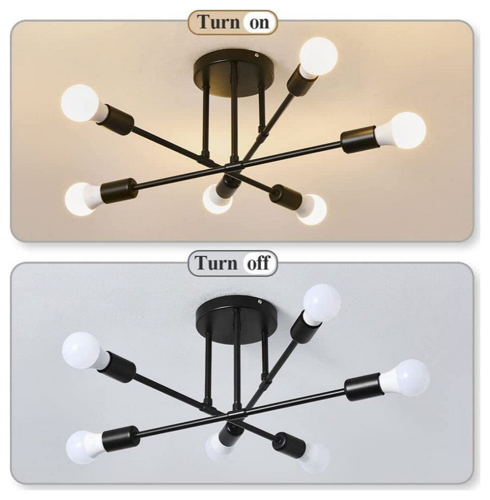 Farmhouse Semi Flush Mount Ceiling Light Fixture, 6 Light, Black Ceiling Lamp