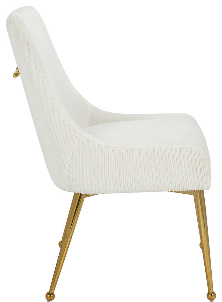 The Ace Dining Chair, Cream and Gold, Pleated Velvet, Set of 2