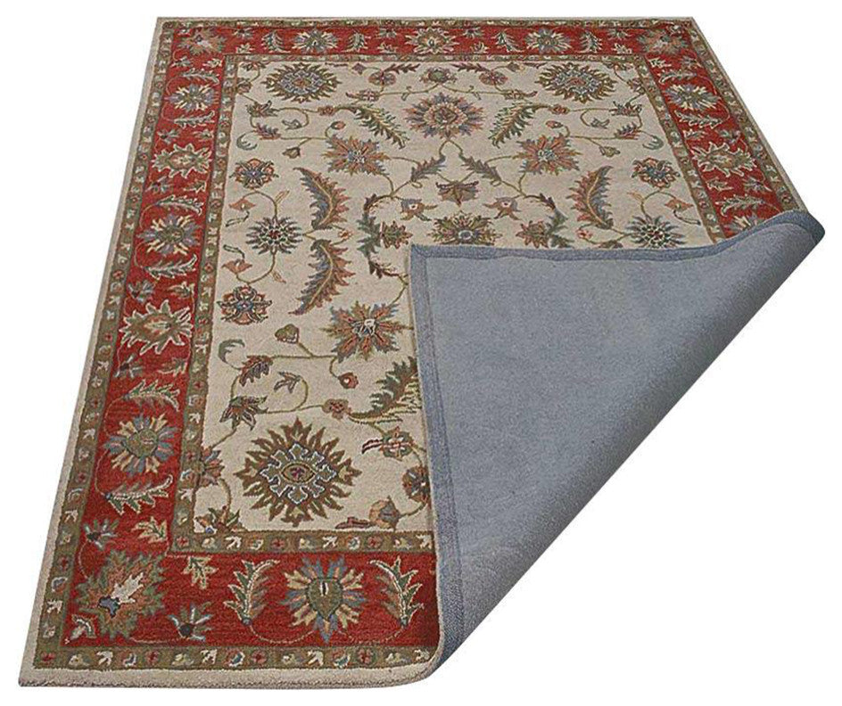HAND TUFTED WOOL ECO-FRIENDLY AREA RUGS-Cream&Red Color, Oriental Design
