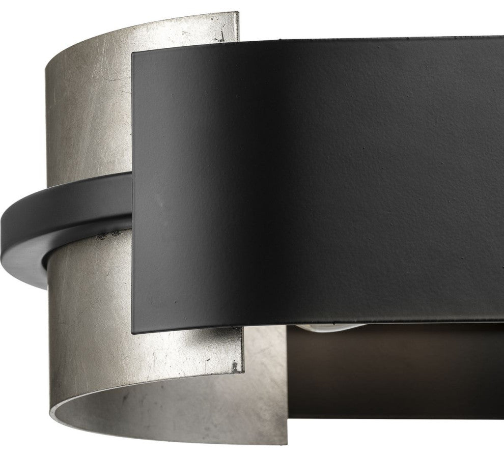 Lowery 4-Light Matte Black Linear Chandelier With Aged Silver Leaf Accent