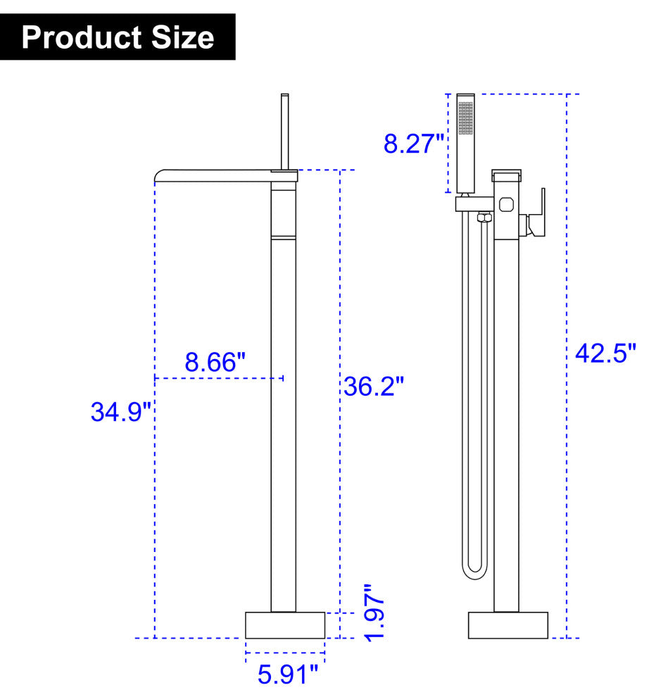 Waterfall Floor Mounted Tub Faucet With Hand Held Shower, Brushed Nickel
