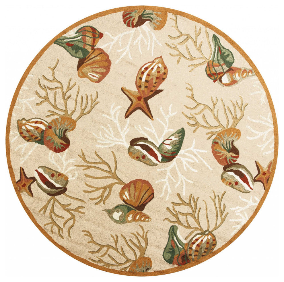 HomeRoots 7' Round Polyester Beige Area Rug