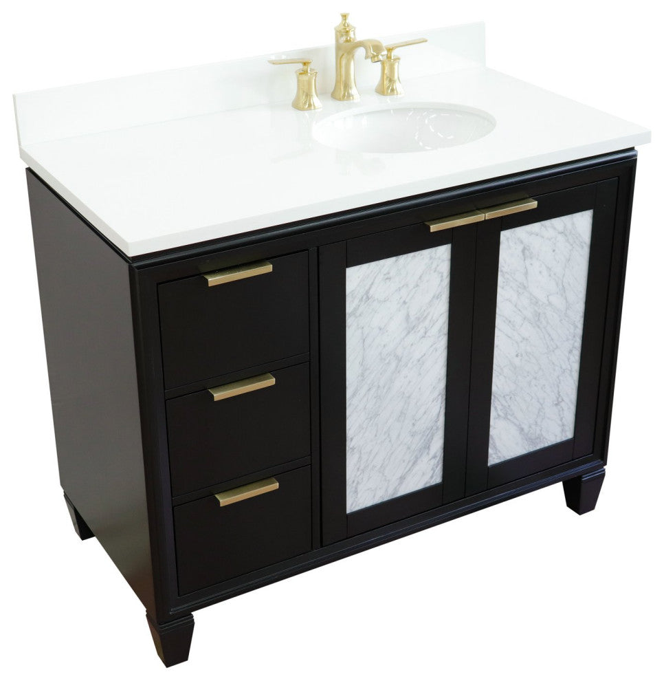 43" Single Vanity, Black Finish With White Engineered Stone Top