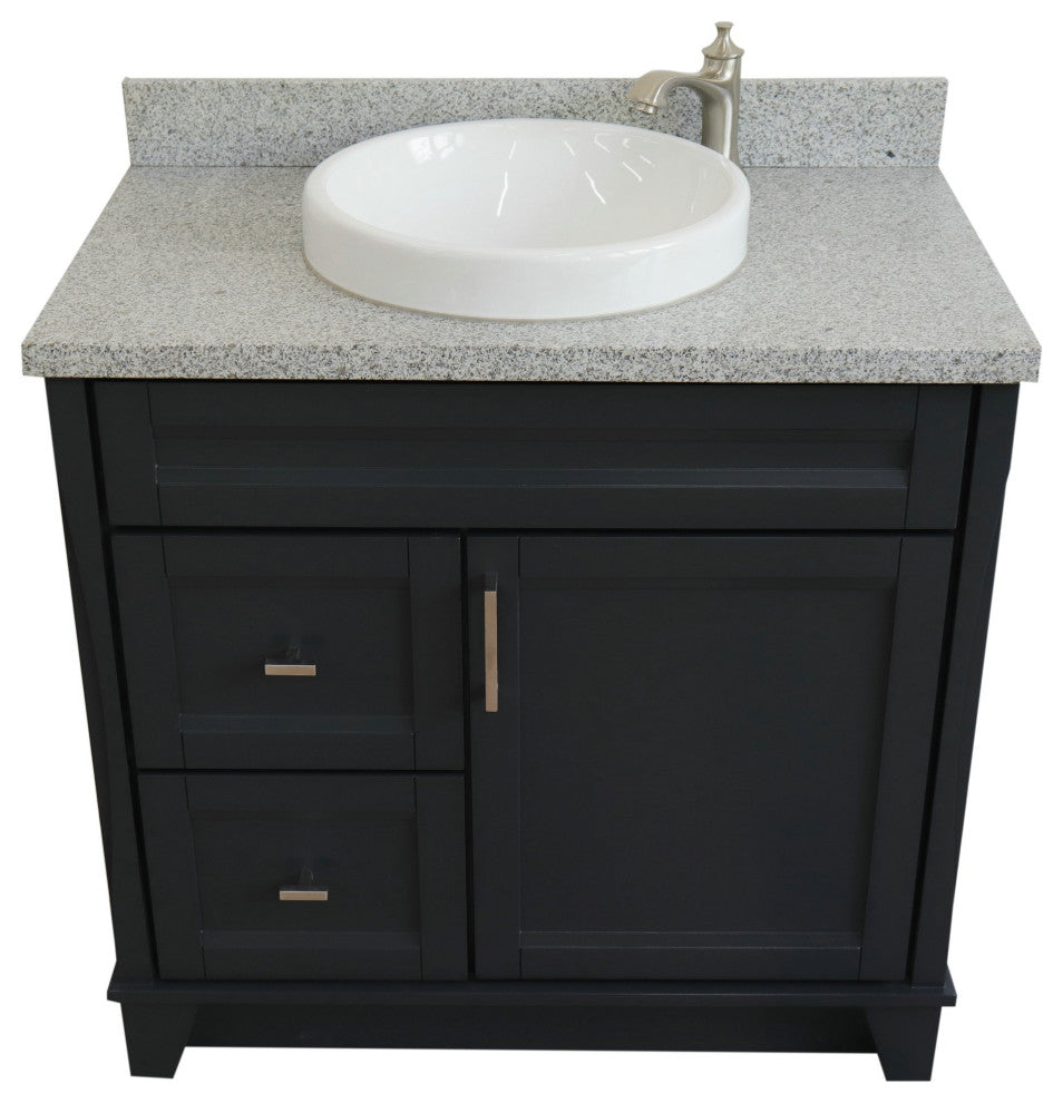 37" Single Sink Vanity, Dark Gray Finish With Gray Granite