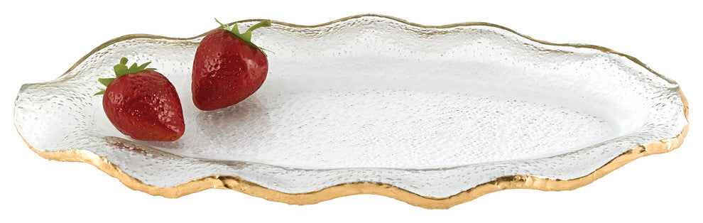 Gold Edge Oval Wavy Platter , 14x7"
