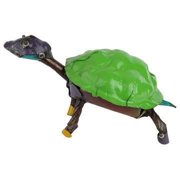 Recycled Handmade Metal Garden Turtle, Green & Brown, Medium
