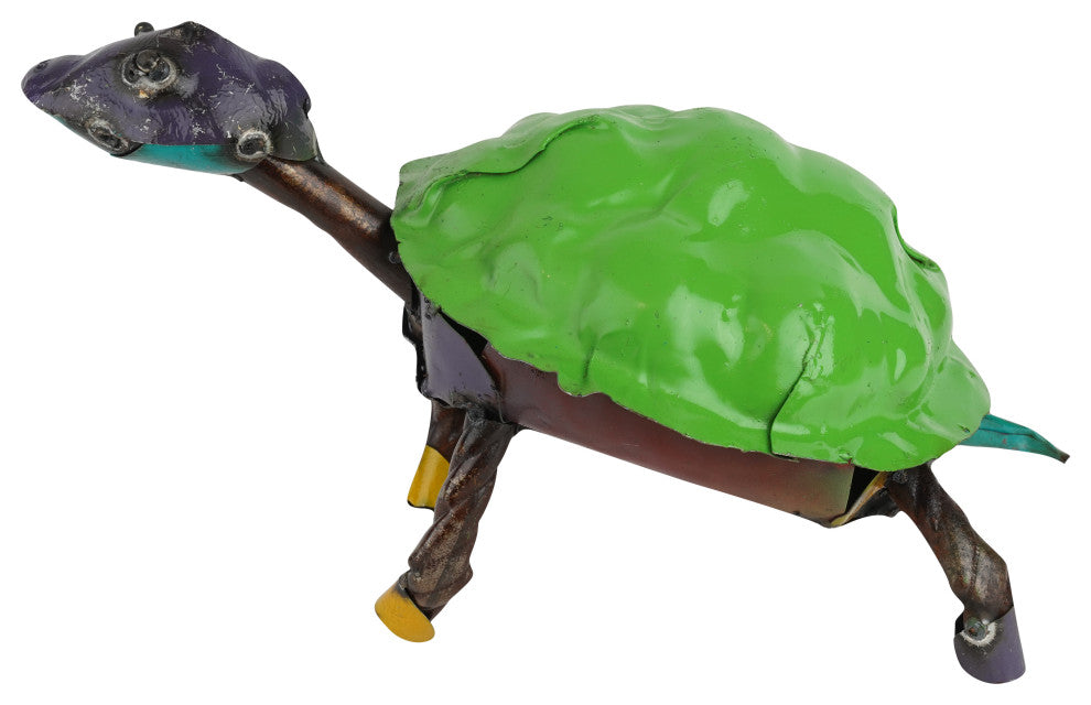 Recycled Handmade Metal Garden Turtle, Green & Brown, Medium