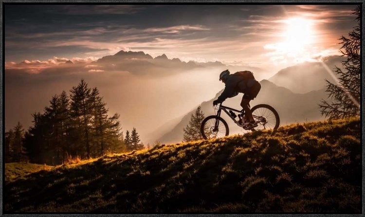 "Golden Hour Biking" Framed Canvas Giclee by Sandi Bertoncelj, 31x18"