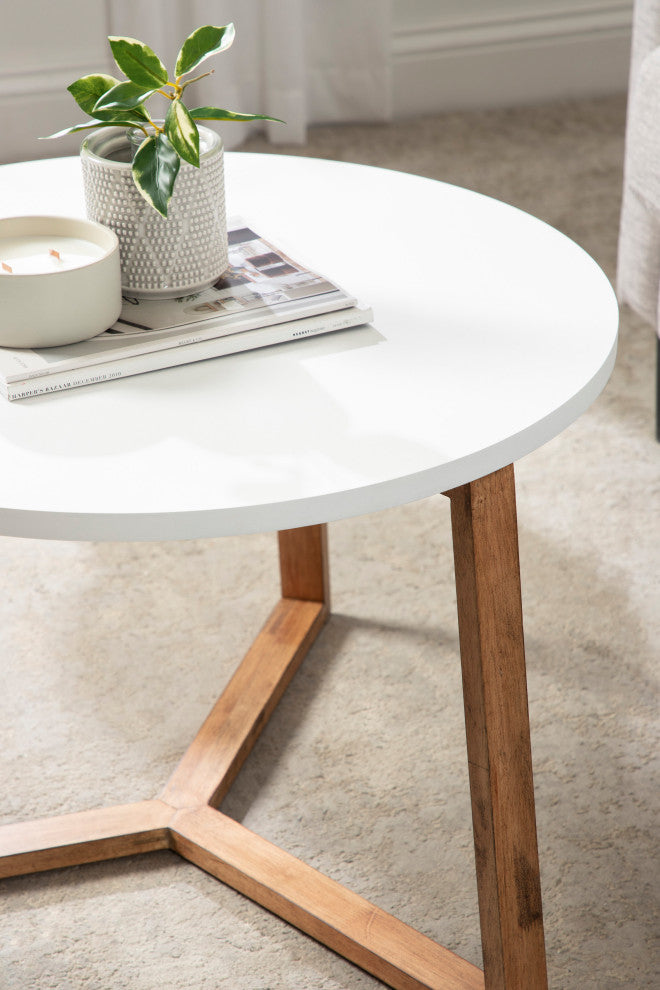 Rioux Wood Coffee Table, White/Natural 26x26x18