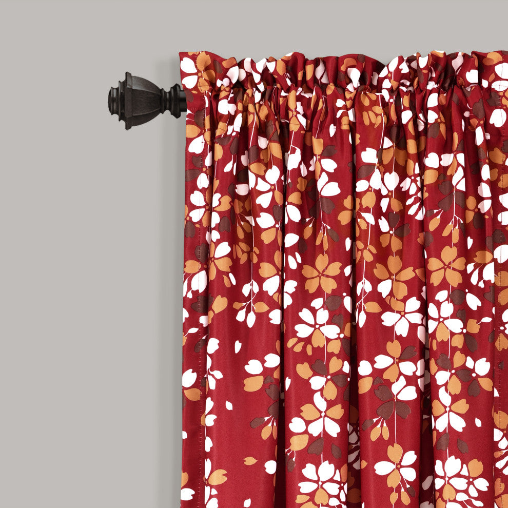 Weeping Flowers Room Darkening Window Panel, Set of 2, Red