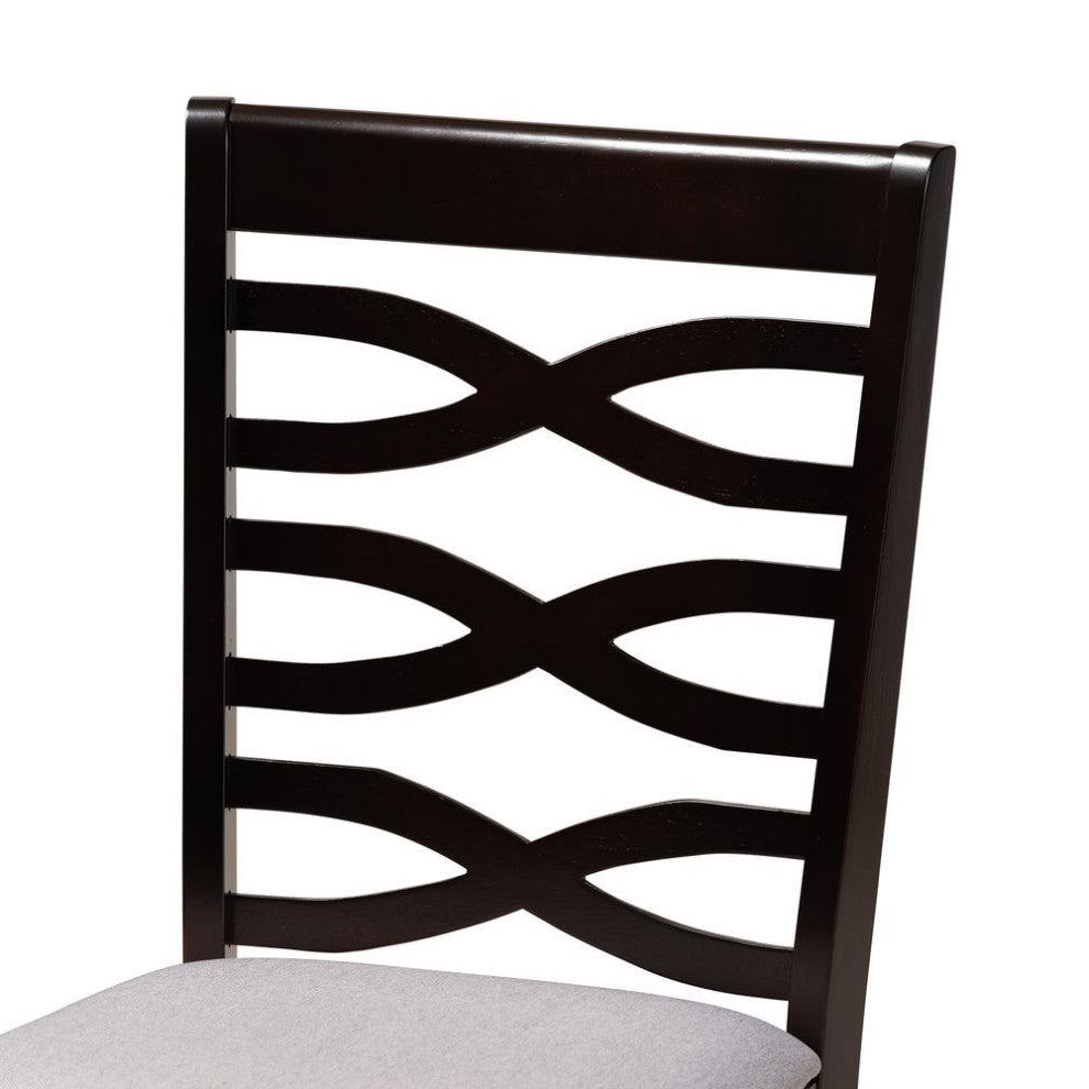 Grey Fabric Upholstered Espresso Brown Finished Wood 2-Piece Dining Chair Set