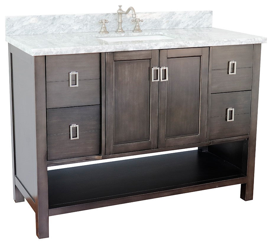 49" Single Vanity, Silvery Brown Finish With White Carrara Top