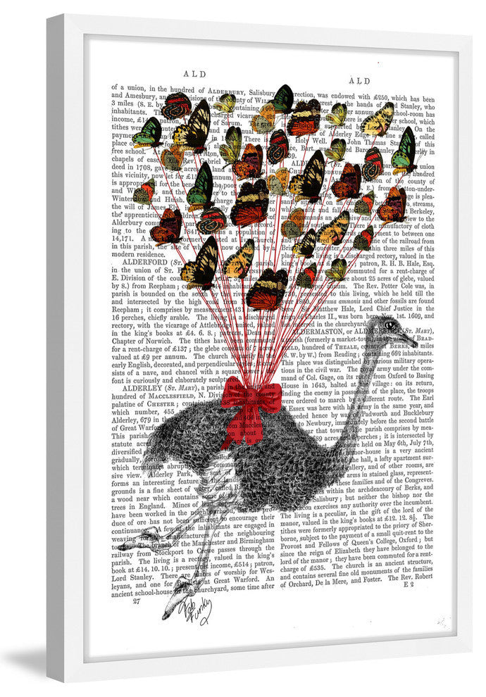 "Ostrich Flying with Butterflies" Framed Painting Print, 20"x30"